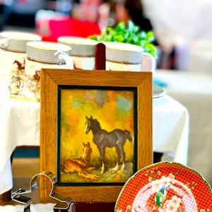 Vintage original art two colts wood frame